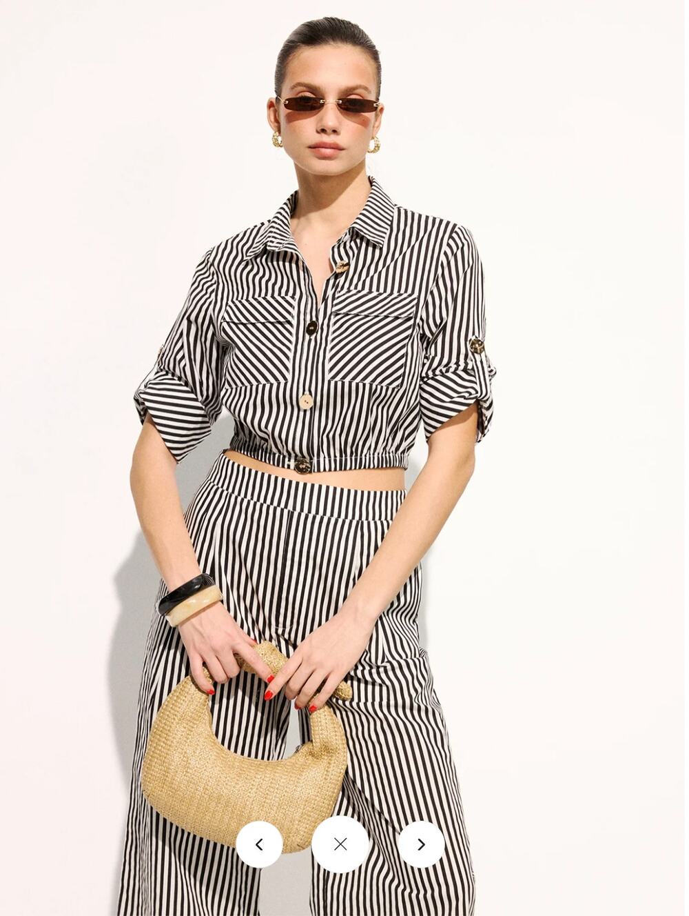 NWT Commense Striped Cropped Shirt & Wide Leg Pants Set Sz L